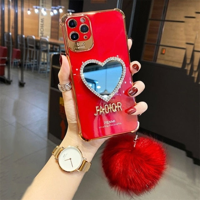 Luxury Glitter Heart Mirror Case For iphone 13 12 11 Pro Max