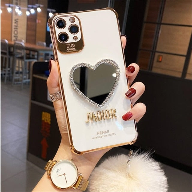 Luxury Glitter Heart Mirror Case For iphone 13 12 11 Pro Max