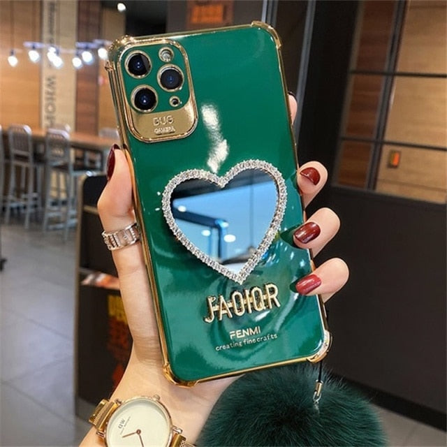 Luxury Glitter Heart Mirror Case For iphone 13 12 11 Pro Max