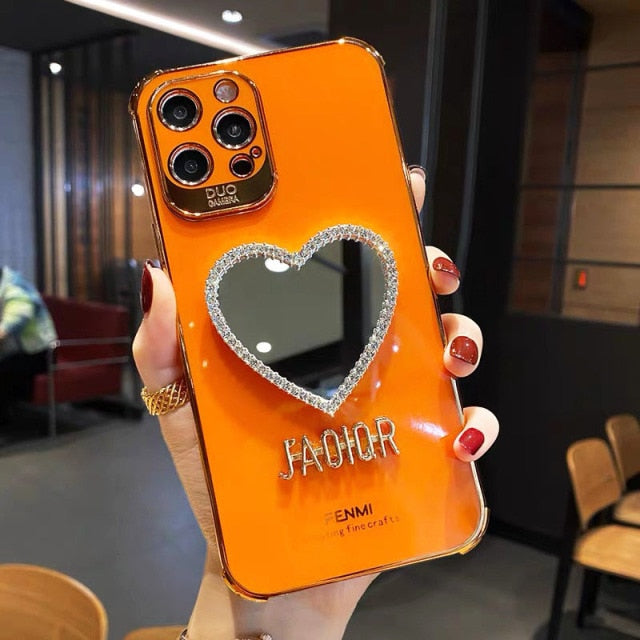 Luxury Glitter Heart Mirror Case For iphone 13 12 11 Pro Max