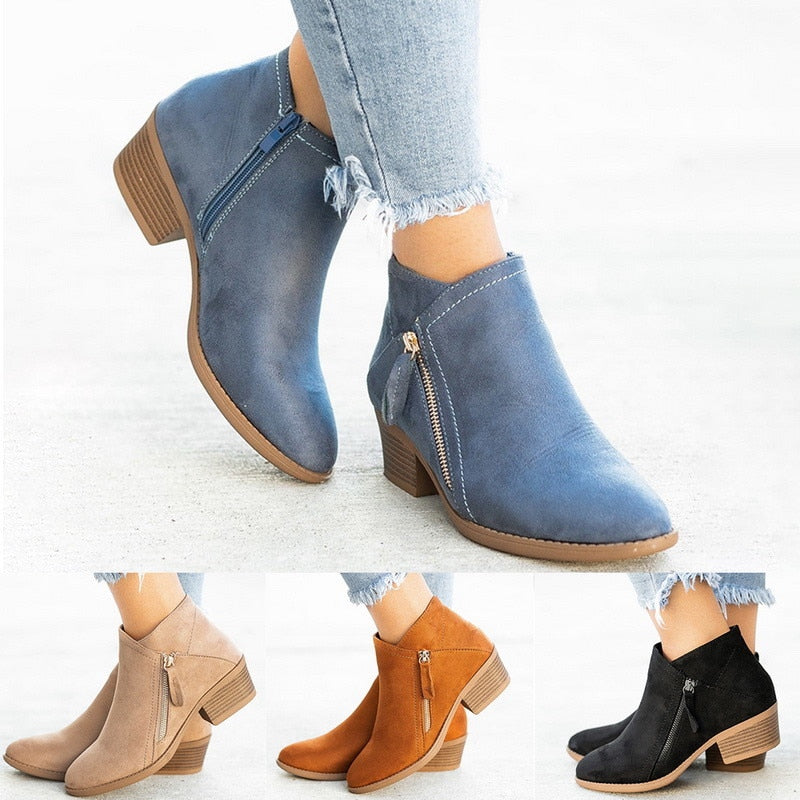 Suede Ankle Round Toe Booties