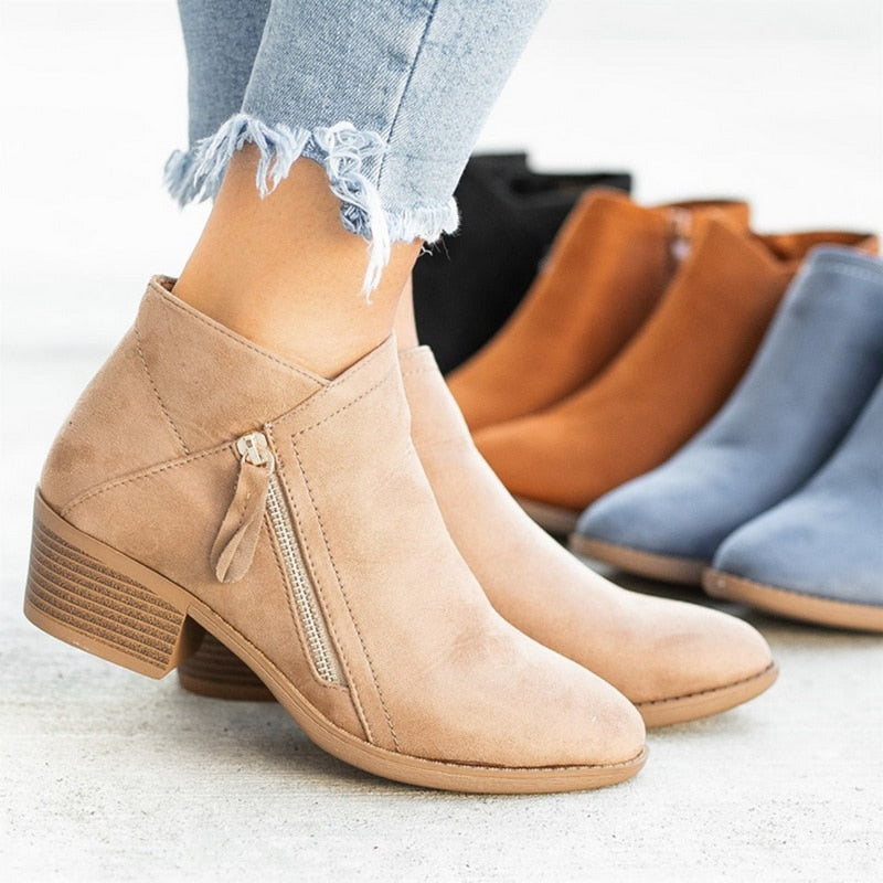 Suede Ankle Round Toe Booties