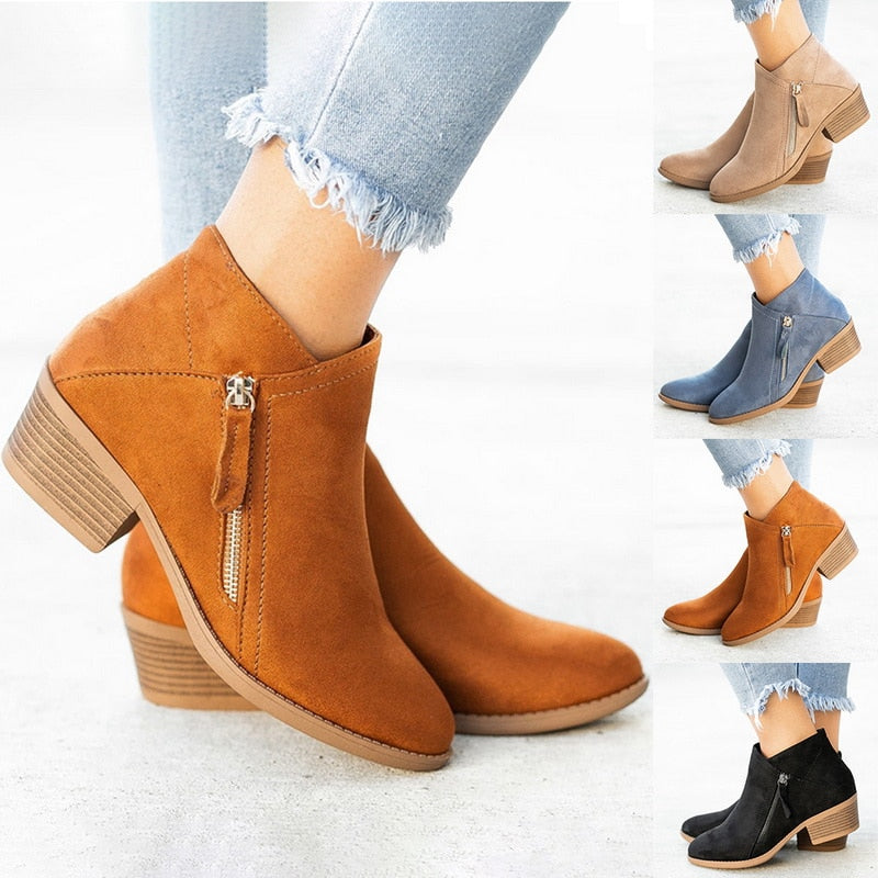 Suede Ankle Round Toe Booties