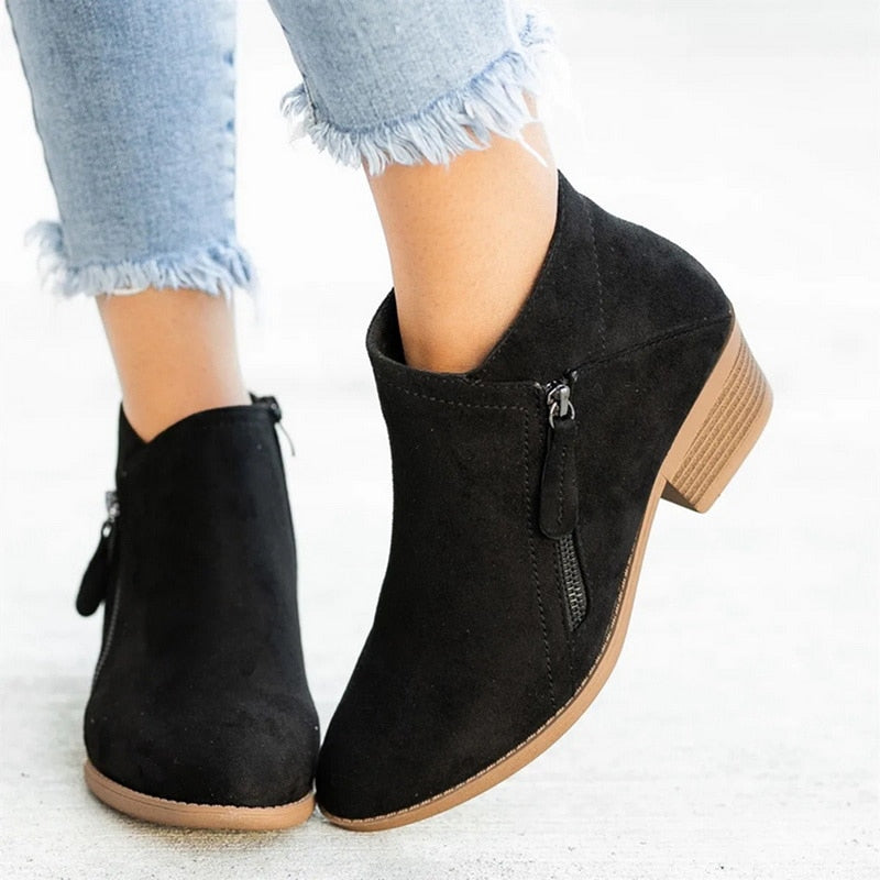 Suede Ankle Round Toe Booties