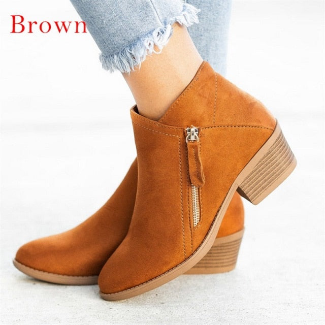 Suede Ankle Round Toe Booties