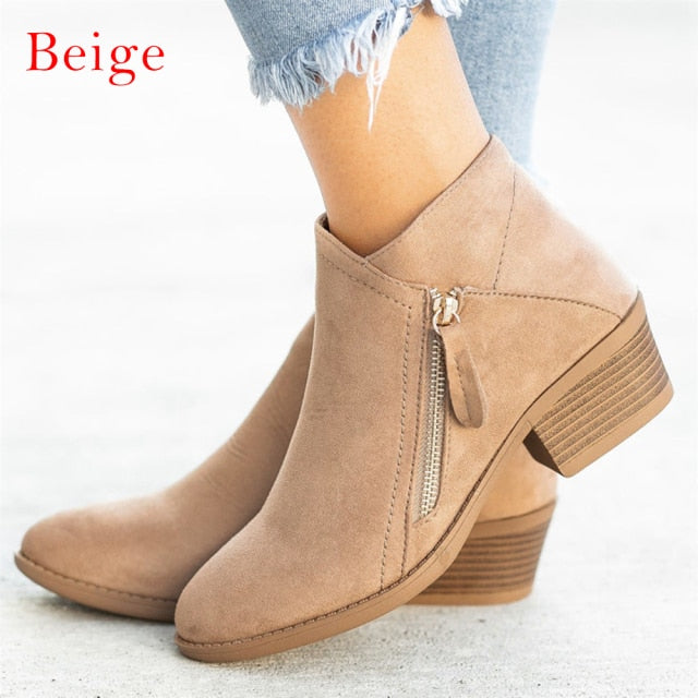 Suede Ankle Round Toe Booties