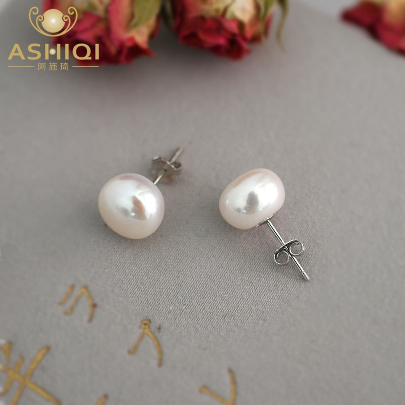 ASHIQI Freshwater Pearl Stud Earrings