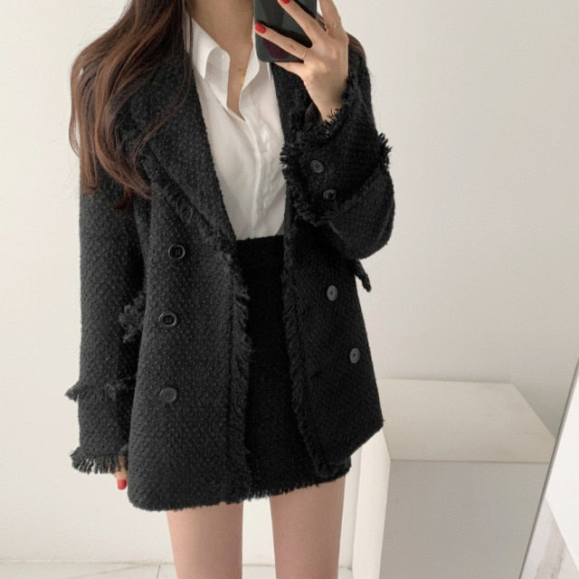 Mini Skirt Suit with Tweed Jacket Set