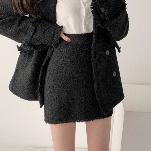 Mini Skirt Suit with Tweed Jacket Set