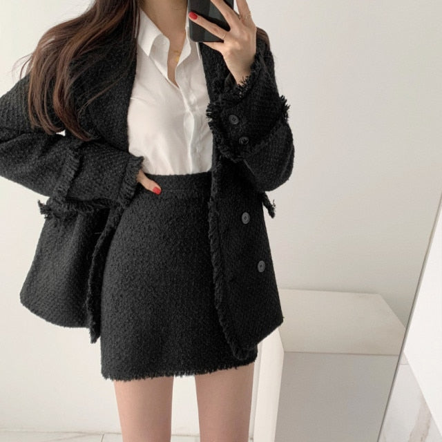 Mini Skirt Suit with Tweed Jacket Set