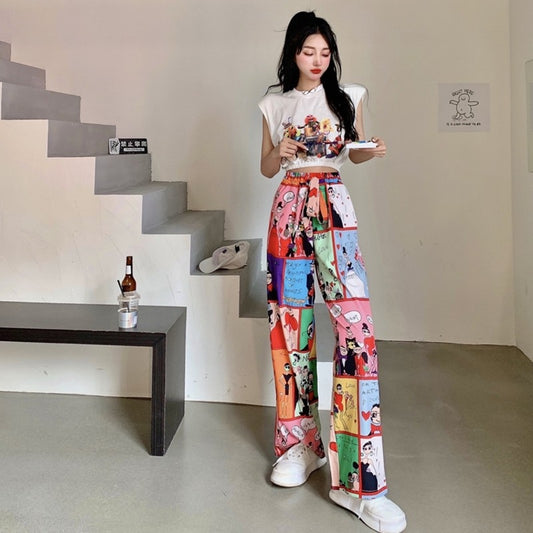 Two Piece Cartoon Sleeveless Top + Long Pants