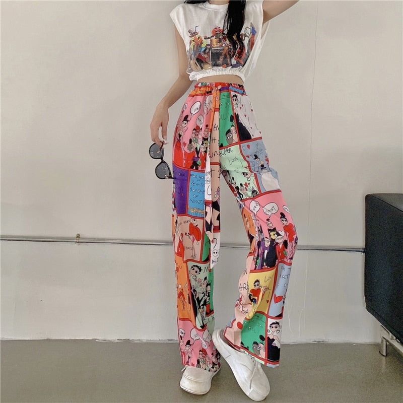 Two Piece Cartoon Sleeveless Top + Long Pants