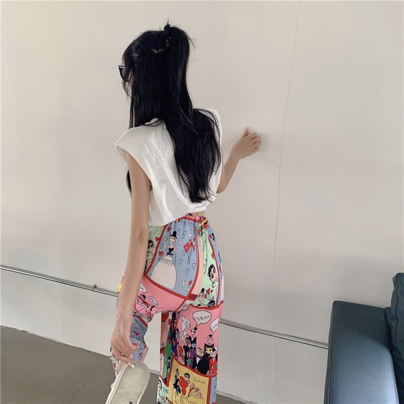 Two Piece Cartoon Sleeveless Top + Long Pants