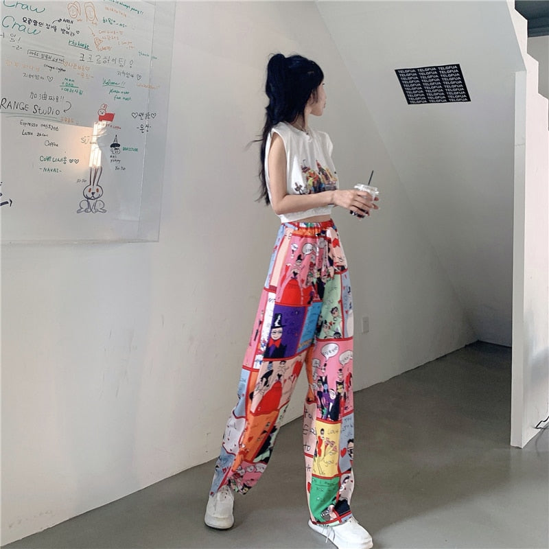 Two Piece Cartoon Sleeveless Top + Long Pants