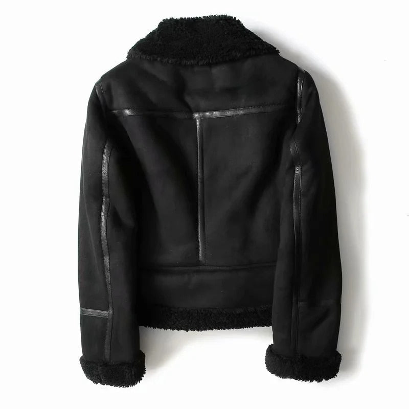 Retro Suede Lambs Wool Oversized Motorcycle Jacket