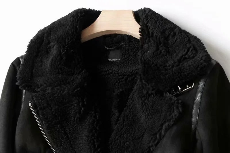 Retro Suede Lambs Wool Oversized Motorcycle Jacket