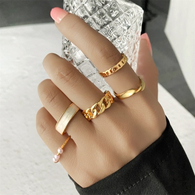 Bohemian Gold Chain Rings Set