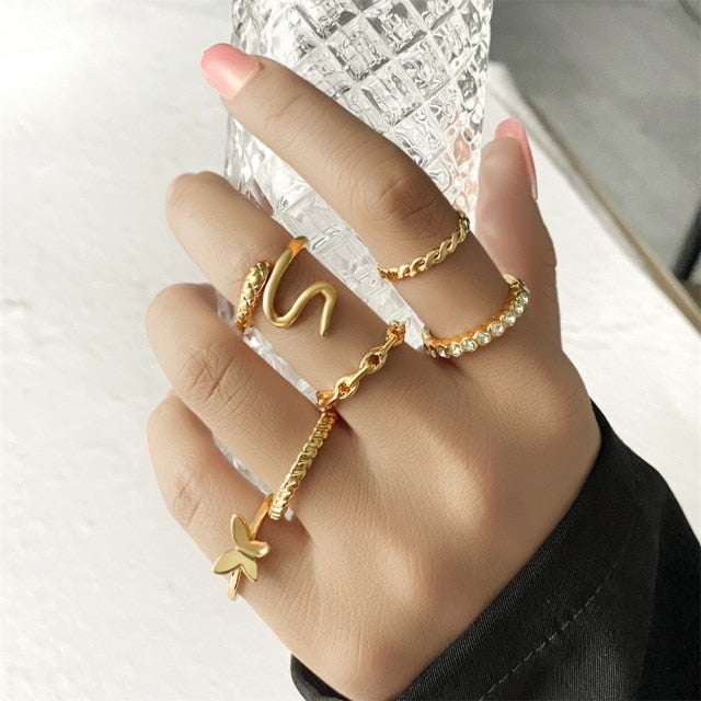 Bohemian Gold Chain Rings Set