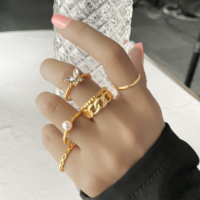 Bohemian Gold Chain Rings Set