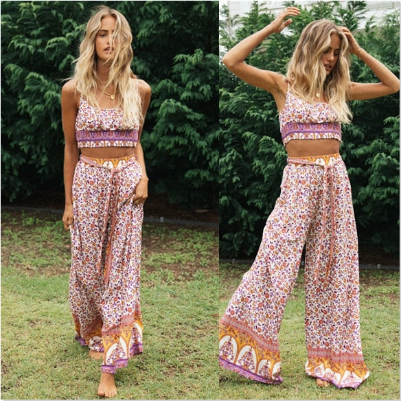 Hippie Print Boho Trousers & Top Set