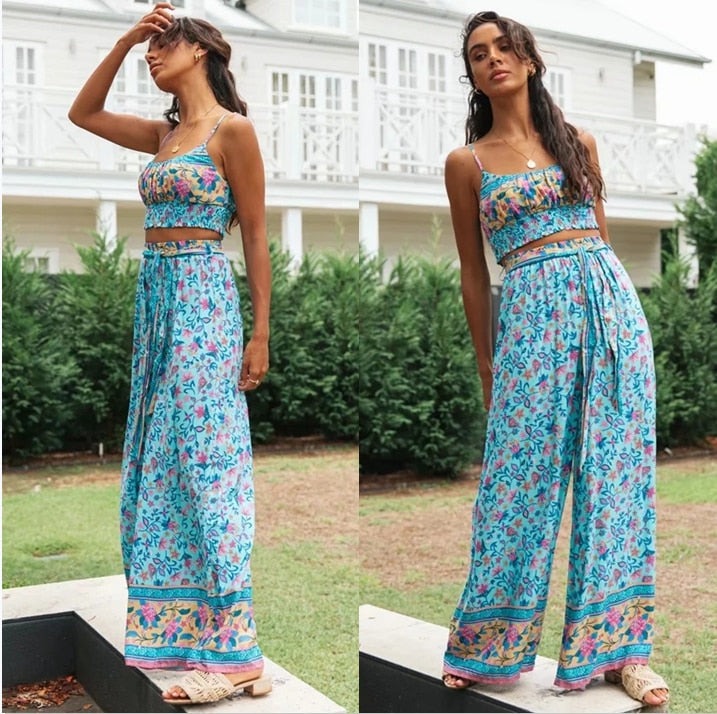 Hippie Print Boho Trousers & Top Set