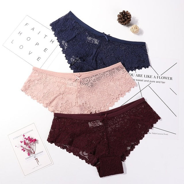 3 Pcs Panties Lace Breathable Panties