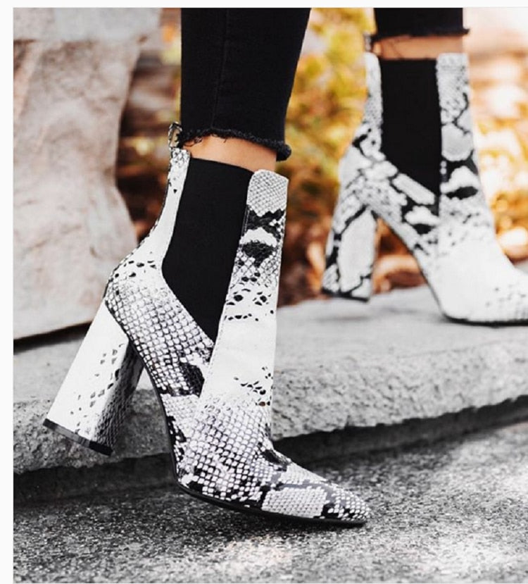 Snakeskin Print Pointed Toe Bootie