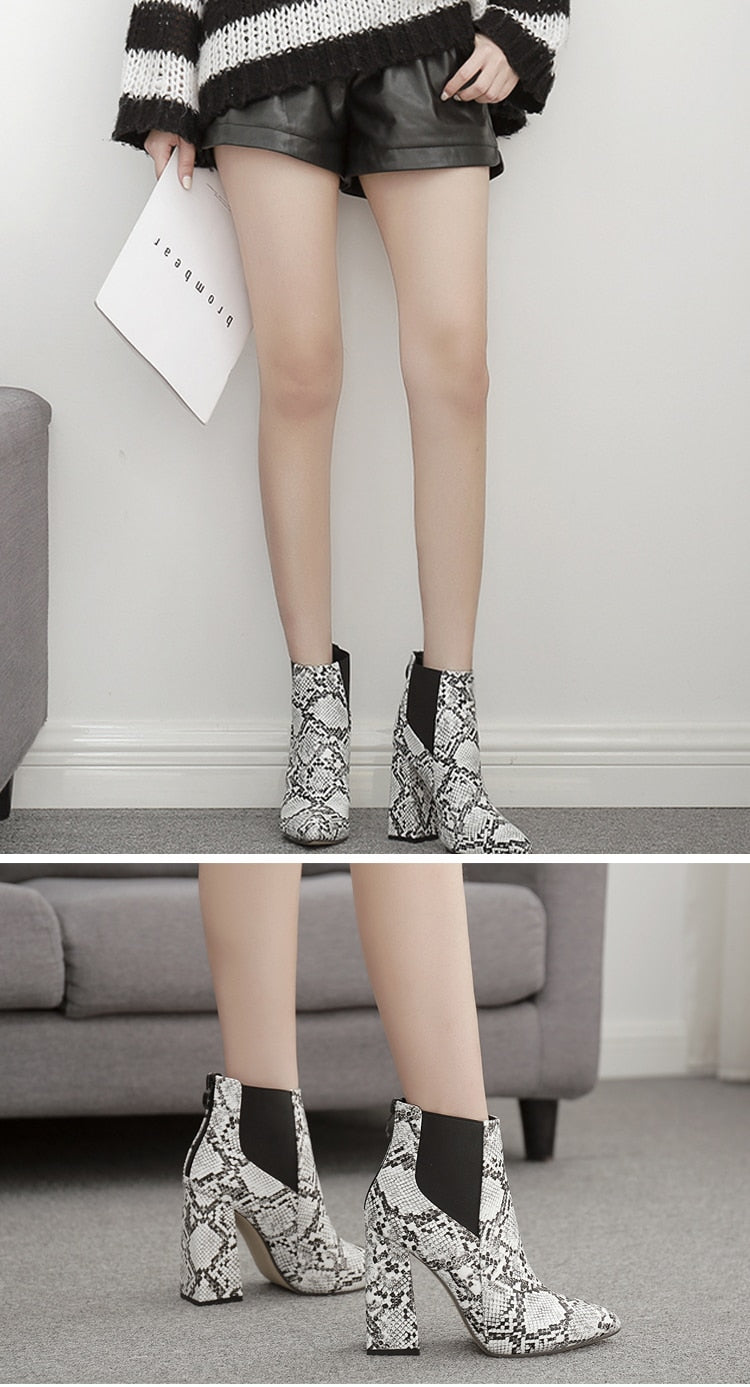 Snakeskin Print Pointed Toe Bootie