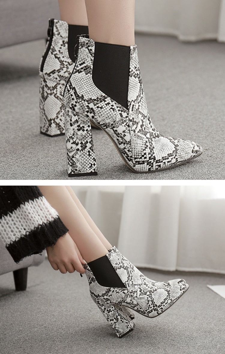 Snakeskin Print Pointed Toe Bootie