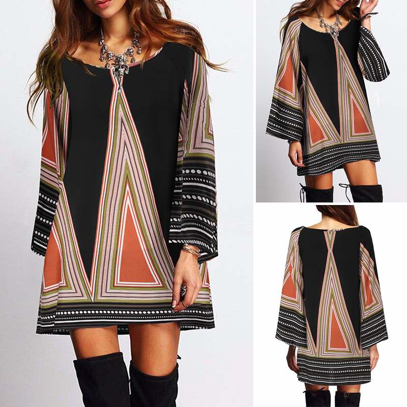 ZANZEA Bohemian Print Flare Dress