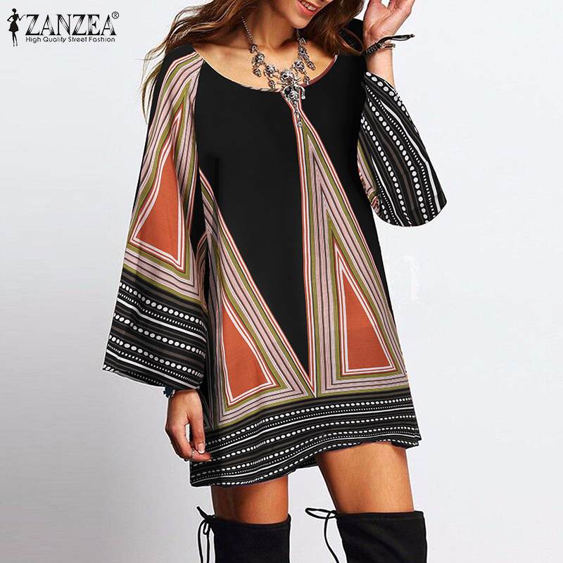 ZANZEA Bohemian Print Flare Dress