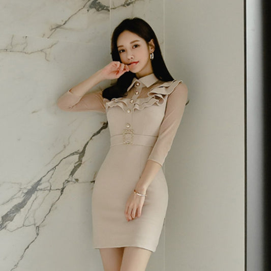 Turn-Down Collar Splicing Boss Woman Dress