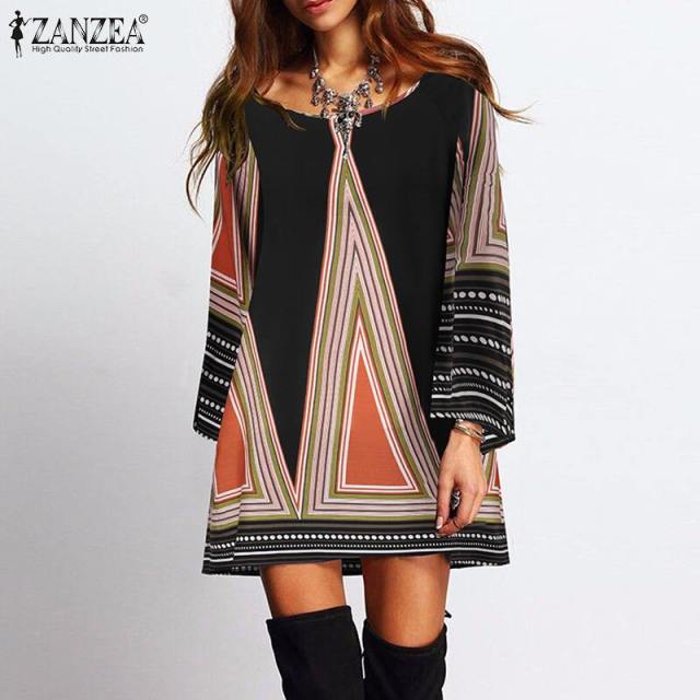 ZANZEA Bohemian Print Flare Dress