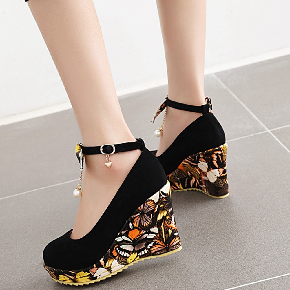 DORATASIA Spring Print Platform Wedges