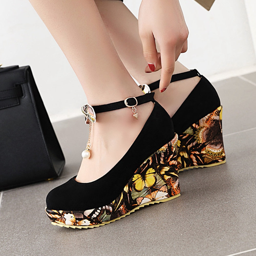 DORATASIA Spring Print Platform Wedges