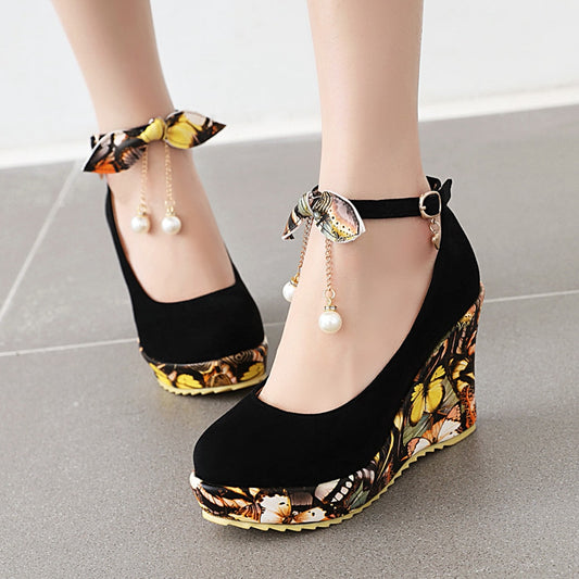 DORATASIA Spring Print Platform Wedges