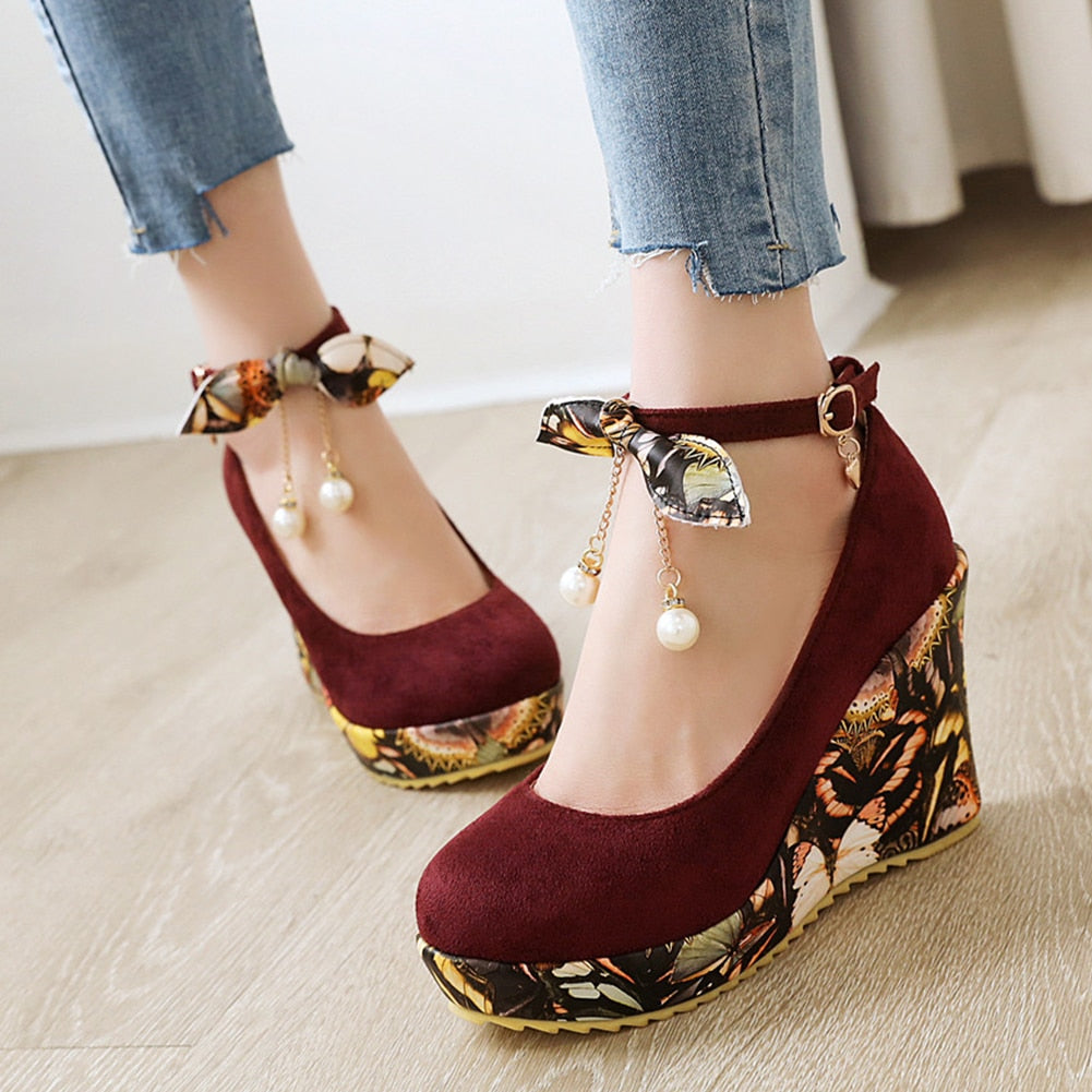 DORATASIA Spring Print Platform Wedges