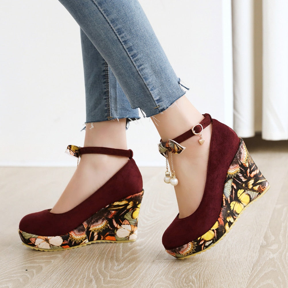 DORATASIA Spring Print Platform Wedges