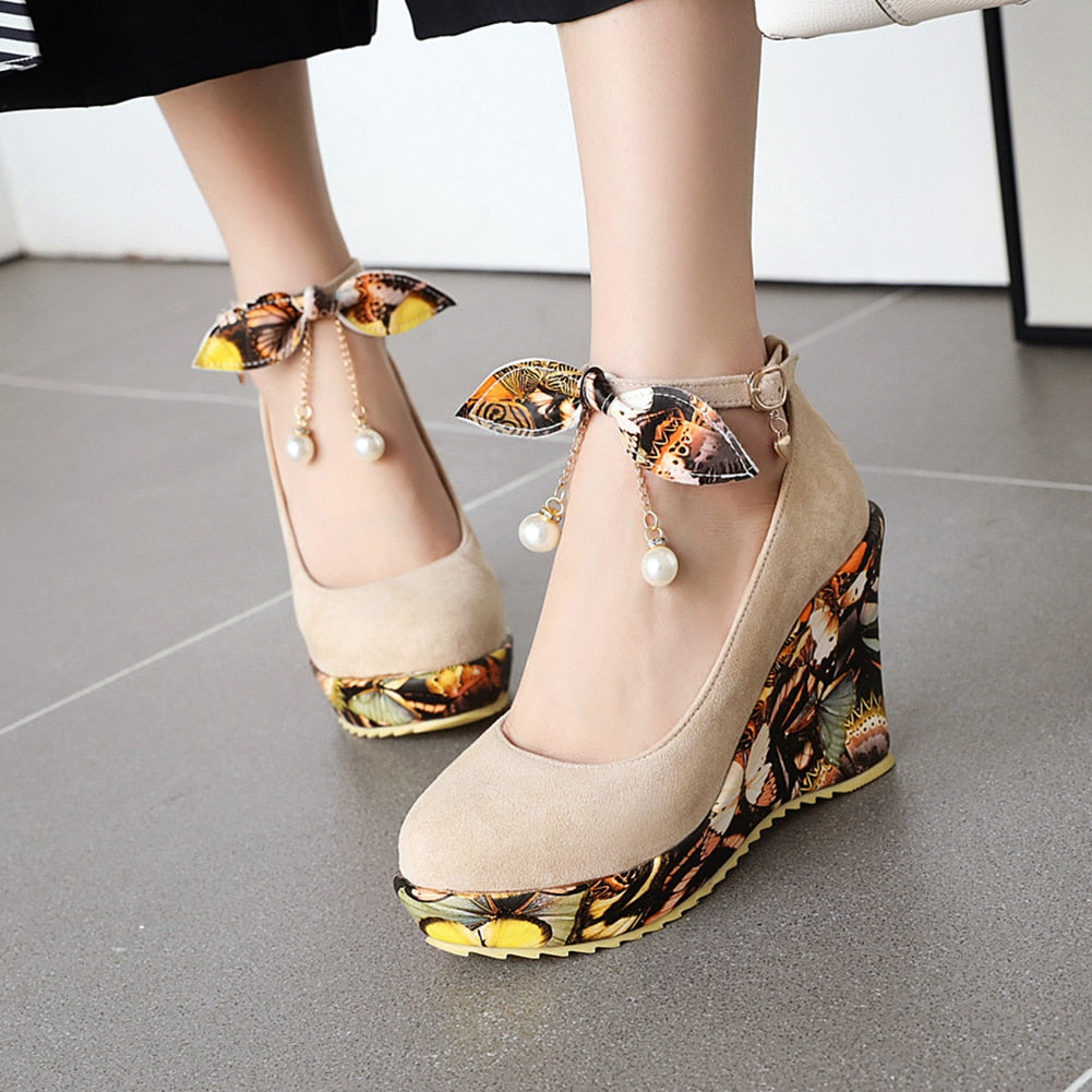 DORATASIA Spring Print Platform Wedges