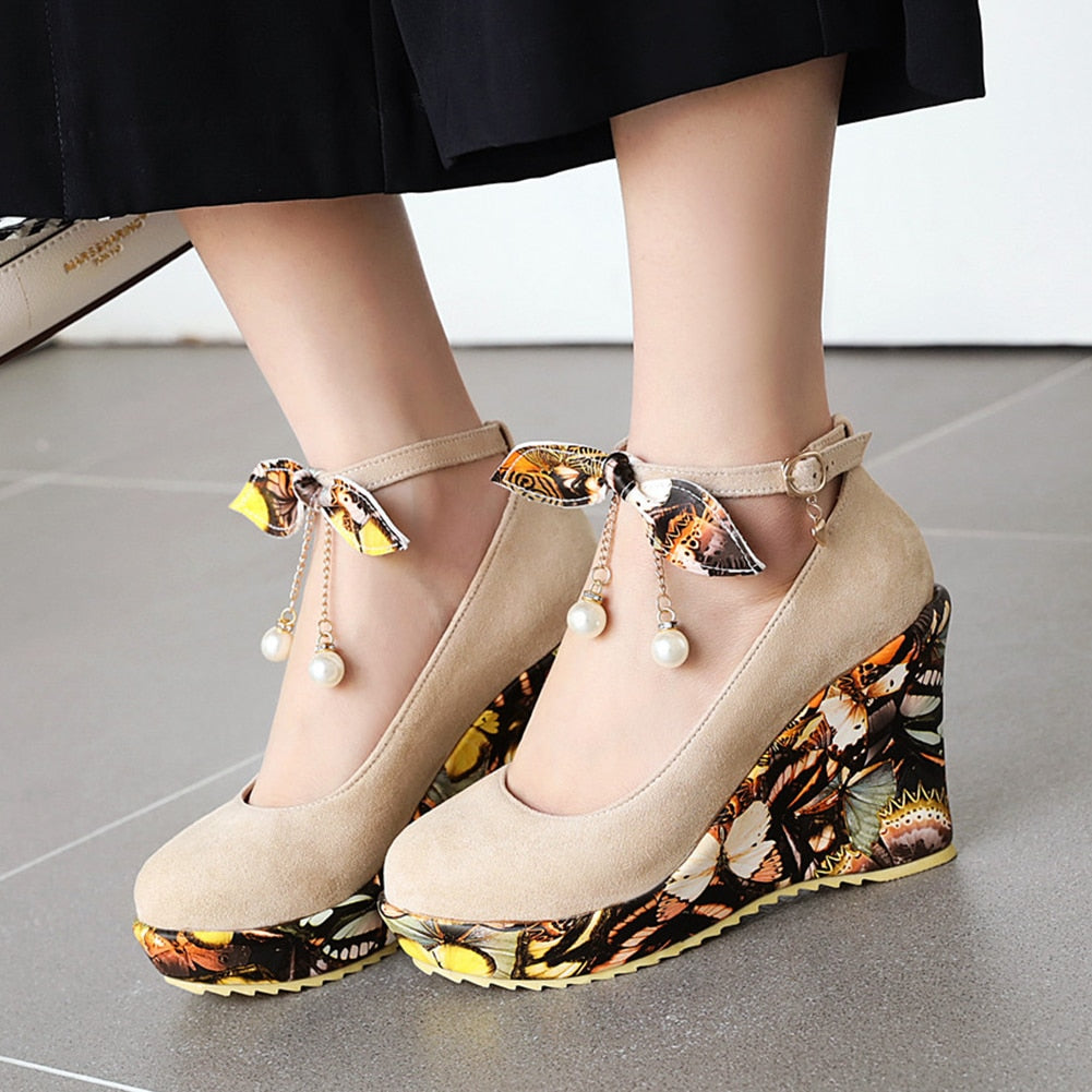 DORATASIA Spring Print Platform Wedges