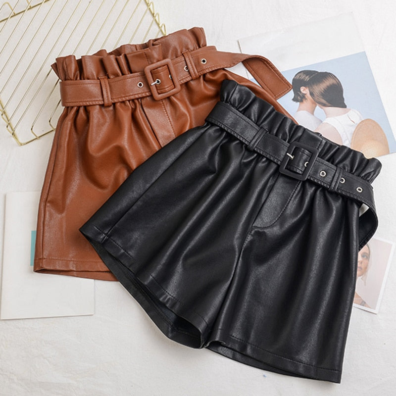 High Waist Faux Leather Shorts Vintage