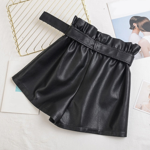 High Waist Faux Leather Shorts Vintage