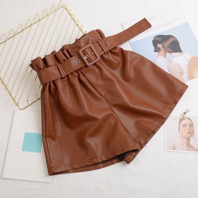 High Waist Faux Leather Shorts Vintage