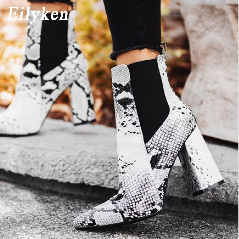 Snakeskin Print Pointed Toe Bootie