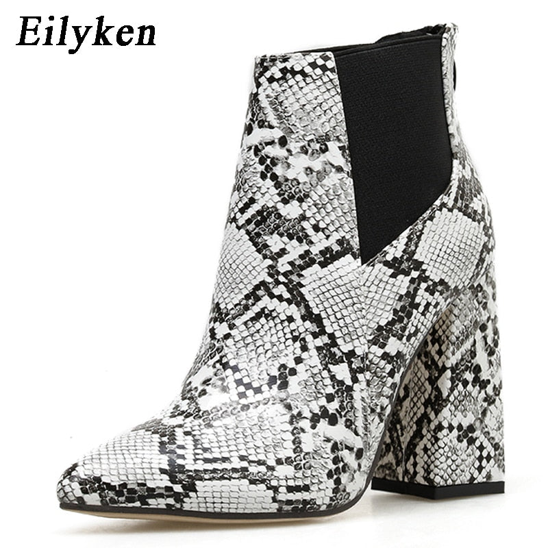 Snakeskin Print Pointed Toe Bootie