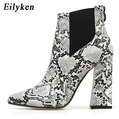 Snakeskin Print Pointed Toe Bootie