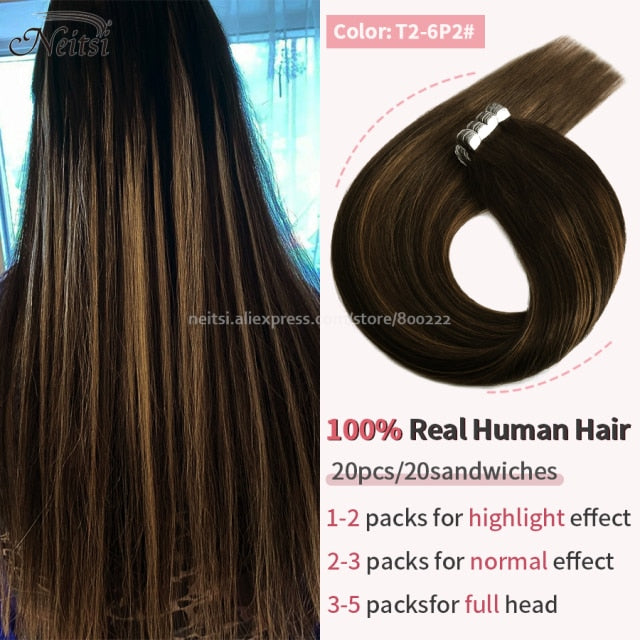 Mini Tape In Human Hair Extensions 12"-24" 20pcs Remy