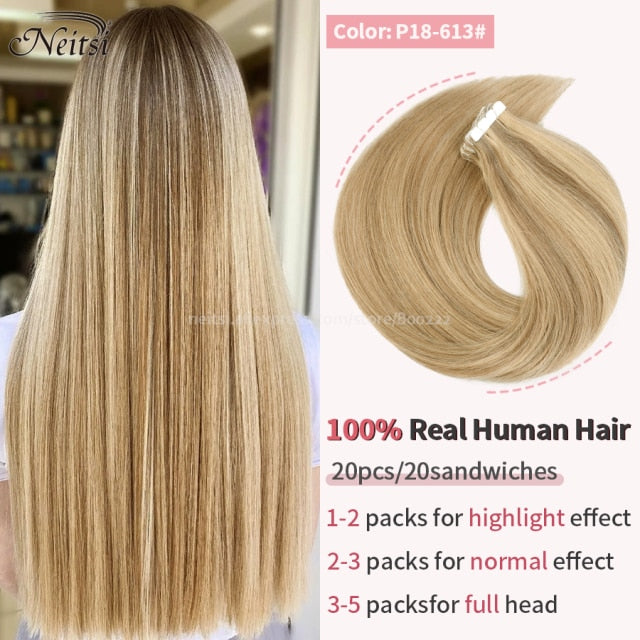 Mini Tape In Human Hair Extensions 12"-24" 20pcs Remy