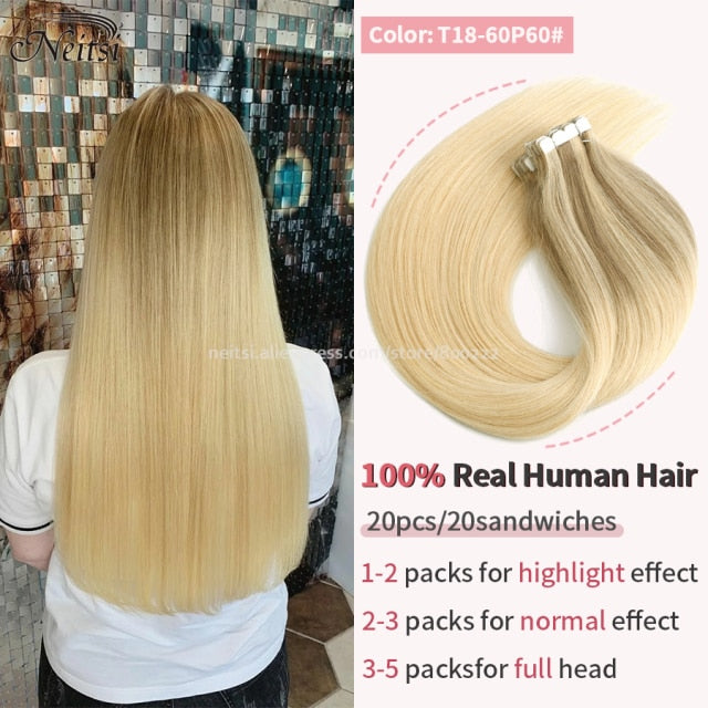 Mini Tape In Human Hair Extensions 12"-24" 20pcs Remy