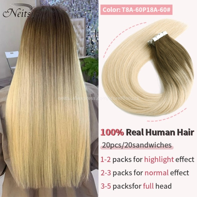 Mini Tape In Human Hair Extensions 12"-24" 20pcs Remy